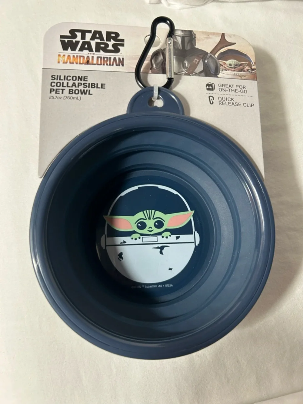 Star Wars Navy Silicone Collapsible Pet Bowl with Grogu Graphic